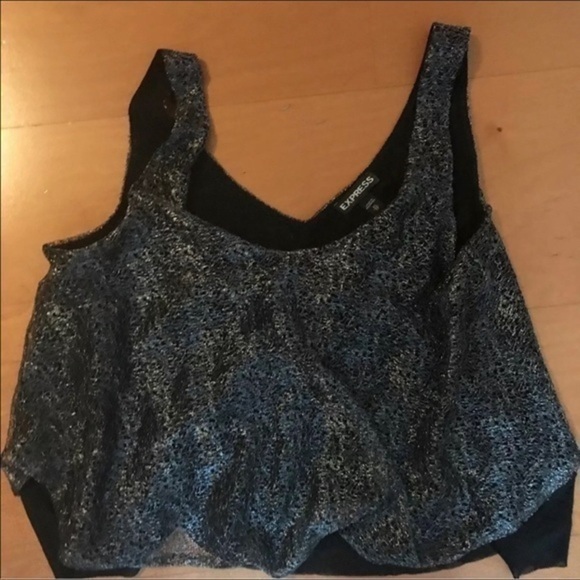Express Dark Gray Shiny Flowy Crop Top Size XS - Picture 2 of 8